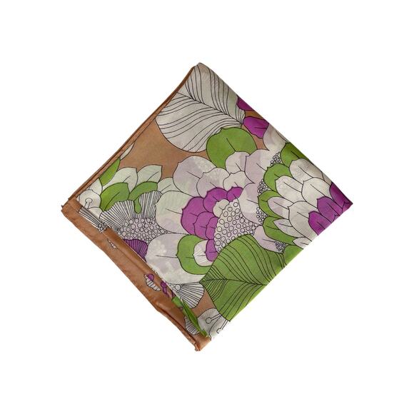 1970s White Green & Purple Pop Art Floral Graphic Acetate Scarf Made in Japan - Picture 2 of 7